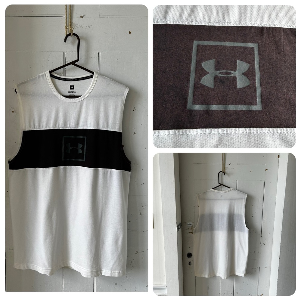 Under Armour Sportstyle Cotton Mesh Onyx White XL Relaxed Muscle Tank Top